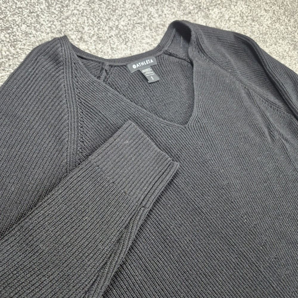 Athleta Hanover V-Neck Sweater Womens Small Black Merino Wool‎ Blend Minimalist